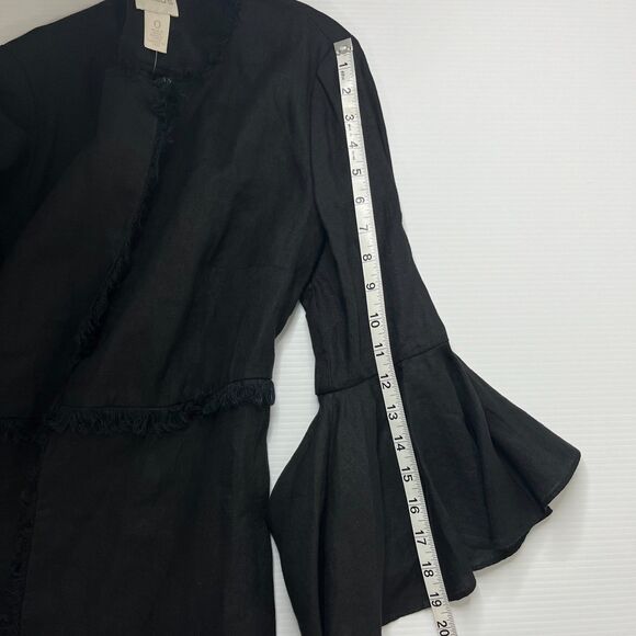 Chico's 100% Linen Black Bell Sleeve Open Jacket Fringe Trim Sz 0 US Sz S/4 NWT - Picture 10 of 10